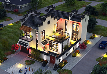 农村新中式二层带车库小别墅设计图纸BZ210-新中式风格
