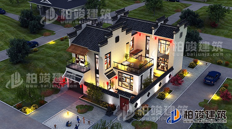 农村新中式二层带车库小别墅设计图纸BZ210-新中式风格