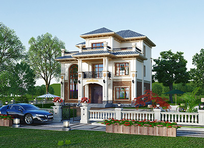 乡村三层别墅CAD建筑设计图，125平方米户型，带效果图和全套BZ3511-简欧风格