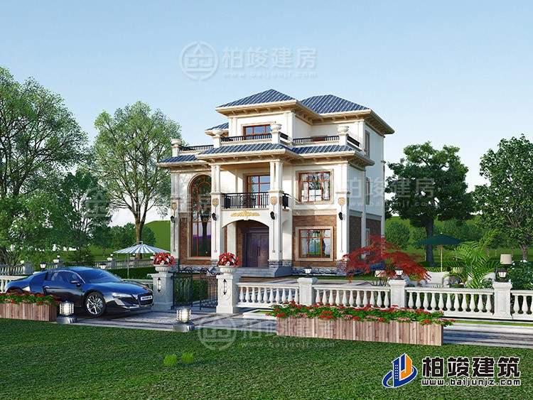 乡村三层别墅CAD建筑设计图，125平方米户型，带效果图和全套BZ3511-简欧风格