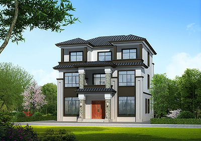 新农村房屋设计图纸，新中式效果图，3层住宅设计BZ3513-新中式风格