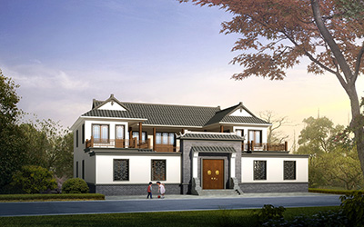 中式四合院别墅设计图占地400平方BZ2519-新中式风格