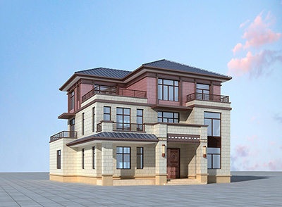 乡村三层房屋设计图自建房占地180平BZ3562-新中式风格