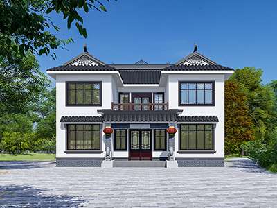 新中式二层别墅设计图纸造价30万  开间13X11米