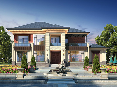 新中式二层别墅农村自建房设计施工图BZ2595-新中式风格
