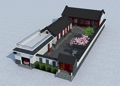 农村四合院一层设计图 自建房带堂屋HZ011-新中式风格