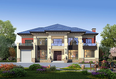 二层住宅平面设计图带车库BZ2599-新中式风格