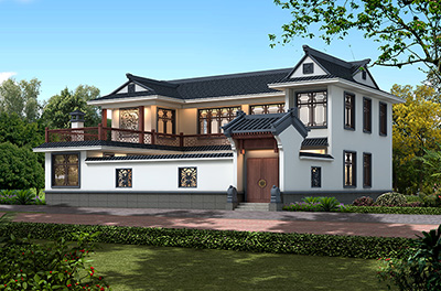 二层中式别墅设计图纸及效果图大全带庭院BZ2642-新中式风格