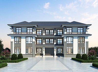 三层豪华大气中式别墅设计图 双拼BZ3656-新中式风格